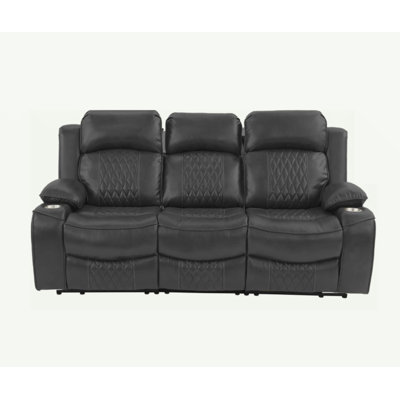 Power Motion Sofa 1Pc Contemporary Gel Leatherette Storage Arms W Cup Holder Living Room Furniture