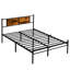 King Bed Frame With Black Decorated Wood Panel Headboard, Steel Metal Structure For Durability And Quietness, Under Storage, Simple Assembly, No Box Spring Needed Construction, Quiet Stable,