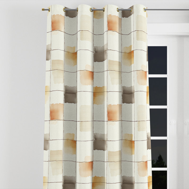 Rideaux modernes pour chambre à coucher - Rideau à œillets à grille neutre orange - 1 panneau, Œillets dorés