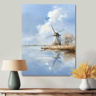 «Minimal Windmill Landscape By The Lake - Windmills», impression sur métal industrielle