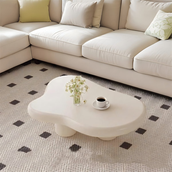Latitude Run® Cloud-shaped Coffee Table With Legs – Cream White Modern ...