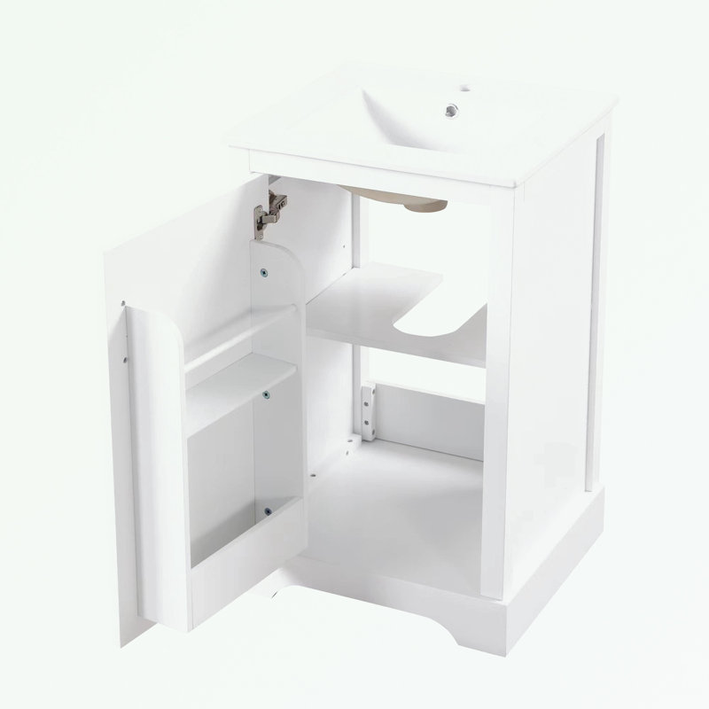 Meuble-lavabo de salle de bain avec lavabo, porte à fermeture douce, support de rangement et tablette réglable, Blanc