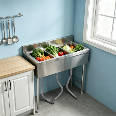 Three Bowls Kitchen Bar Sink with Faucet