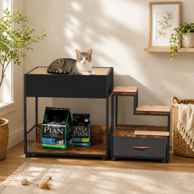 Fabriqué en panneau de fibres à densité moyenne et en métal, ce support de fenêtre pour animal de compagnie mesure 46,9 x 19,5 x 25,8 pouces et convient aux chats et aux chiens. Il est doté de tiroirs et est disponible en brun et en noir.