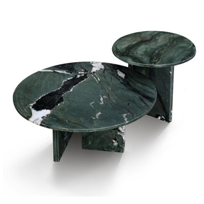 Green natural marble coffee table set, small table, living room table, natural stone, genuine marble, real marble