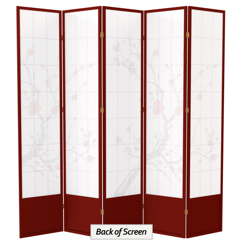 83.5" Cherry Blossom Shoji Room Divider, 5, Rosewood