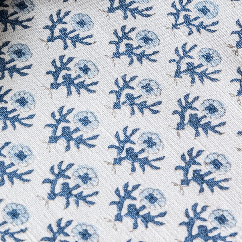 over&back Hand-Blocked Printed Cotton Table Runner, 18" W x 108" L, Blue Bloom