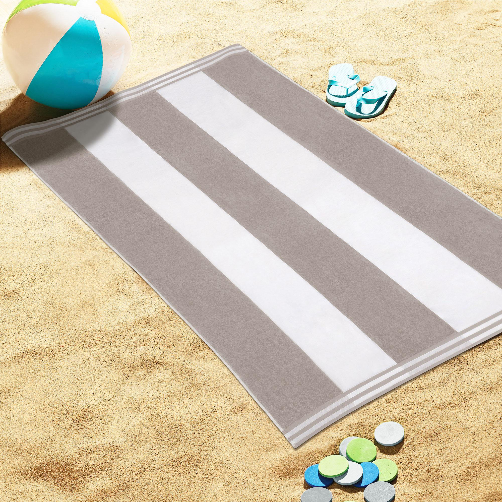 Calheta Cotton Oversized Cabana Stripe Beach Towels, 1, Light Gray