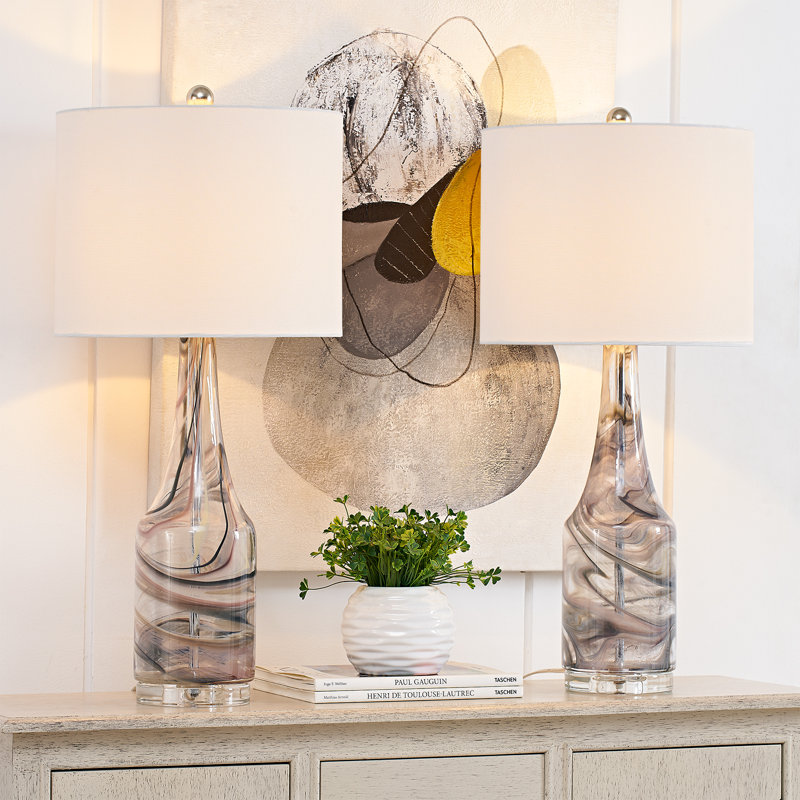 Ensemble de lampes de table en verre gris à intensité variable de 29 po Korando, H 28,5 po x l 13 po x P 13 po