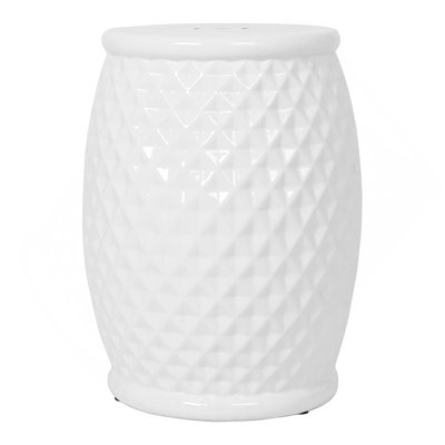 11" x 17.25" Glazed Ceramic Drum Stool - Indoor/Outdoor Side Table - Accent Garden Stool by Hokku Designs