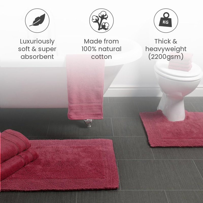 100% Cotton Bath Mat and Pedestal Mat Set, Burgundy