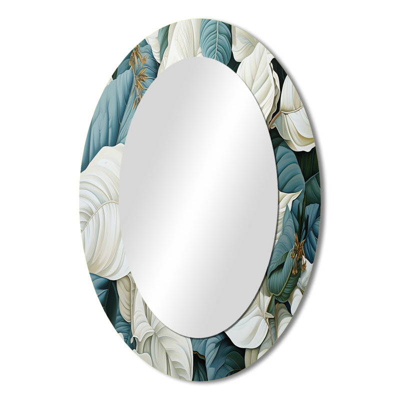 «White Leaves Charm» - miroir mural ovale blanc, 36 po x 24 po