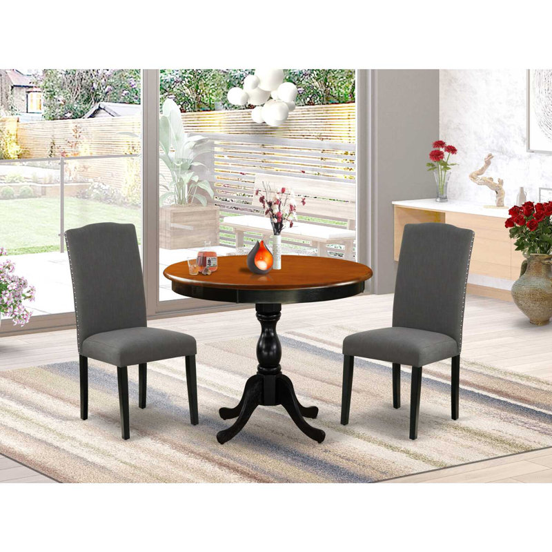 Ensemble de coin-repas en bois massif Alyscia, Noir / Cerisier, Gris