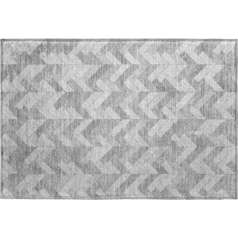 Premium Machine Washable Mayfield AMF2297 Geometric Rug, Silver, 1'8" x 2'6"