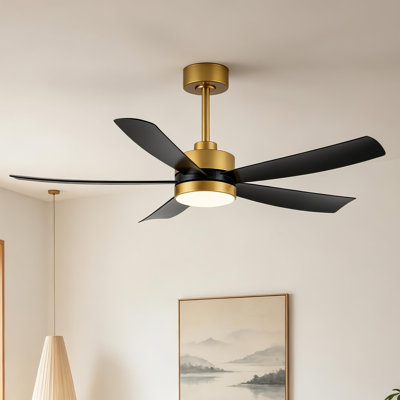 Ventilateur de plafond d'intérieur à DEL à intensité variable, doré / noir, avec éclairage 52 po et télécommande Amalfi