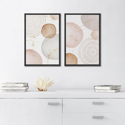 " Pastel Pink Gray Watercolor Circles Abstract Shapes Modern Minimalist Relax Calm Multicolor " 2 - Pieces