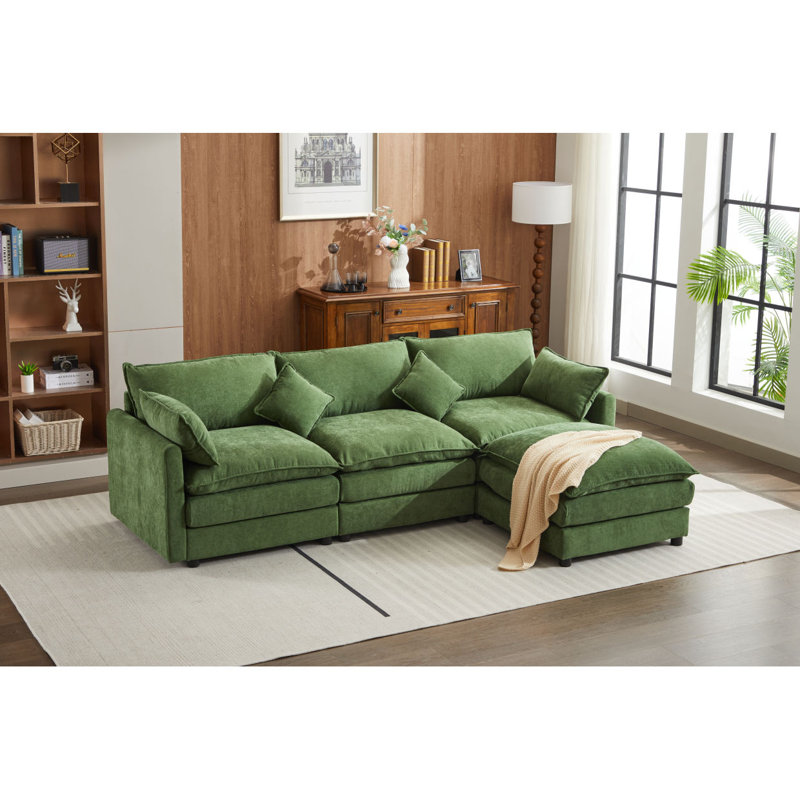 Canapé modulaire Boneless, canapé 3 places, canapé moderne en forme de L pour le salon, vert, Chenille verte