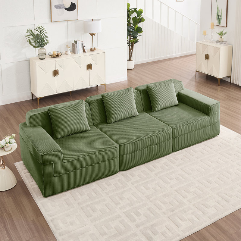 Canapé avec coussins décoratifs et assise profonde, Vert