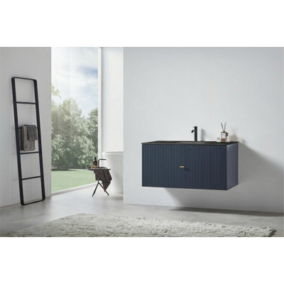 Meuble-lavabo simple 42 po avec plateau en pierre reconstituée Jamell