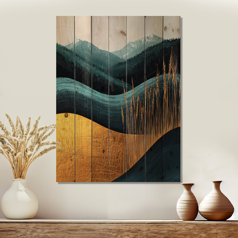 Décoration murale en bois Quiet Bold Mountain Emerald Gold Harmony IV - Paysage de montagnes, H 20 po x l 10 po x P 0,78 po