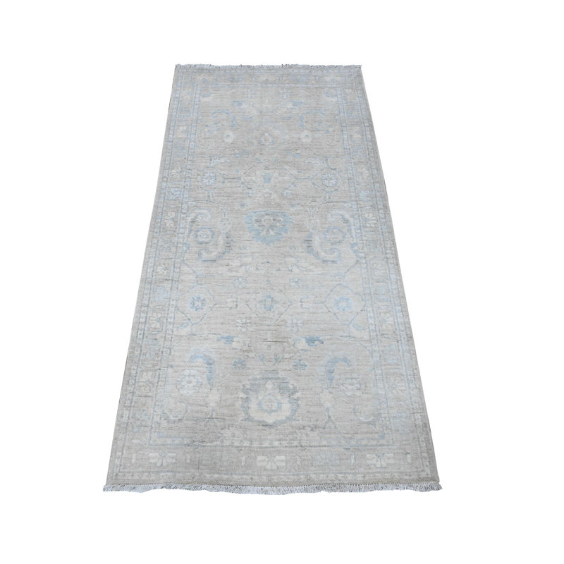 Tapis de couloir oriental gris en laine noué à la main 2 pi 9 po x 5 pi 6 po Peshawar