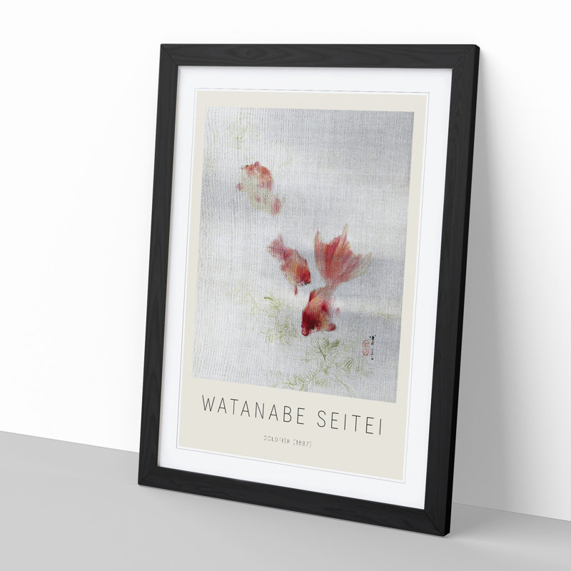 The Goldfish by Watanabe Seitei - Picture Frame Painting, 36cm H x 27cm W x 2cm D, Black Framed