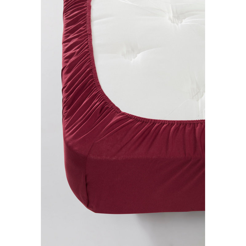 Ensemble de draps 100% coton à densité de tissage 142 Fizaa, Rouge Bordeaux