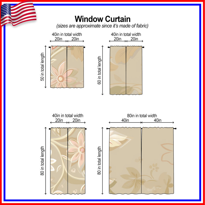 Rideaux de fenêtre à motif floral obscurcissant et obscurcissant - 2 panneaux, 20 po x 60 po - 2 panneaux