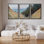 Rural Landscape " Seaside Cliff Path Coastal Scenery Vibrant Nature Landscape Illustration Modern Decor Relax Calm " 3 - Pieces
