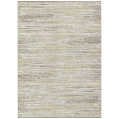 5' X 8' Beige Brown And Ivory Striped Washable Indoor Outdoor Area Rug