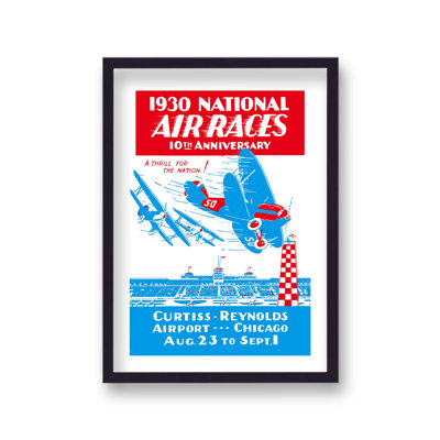 Vintage US 1930 National Air Races Red And Blue With Border by Vouvart - Single Picture Frame Print