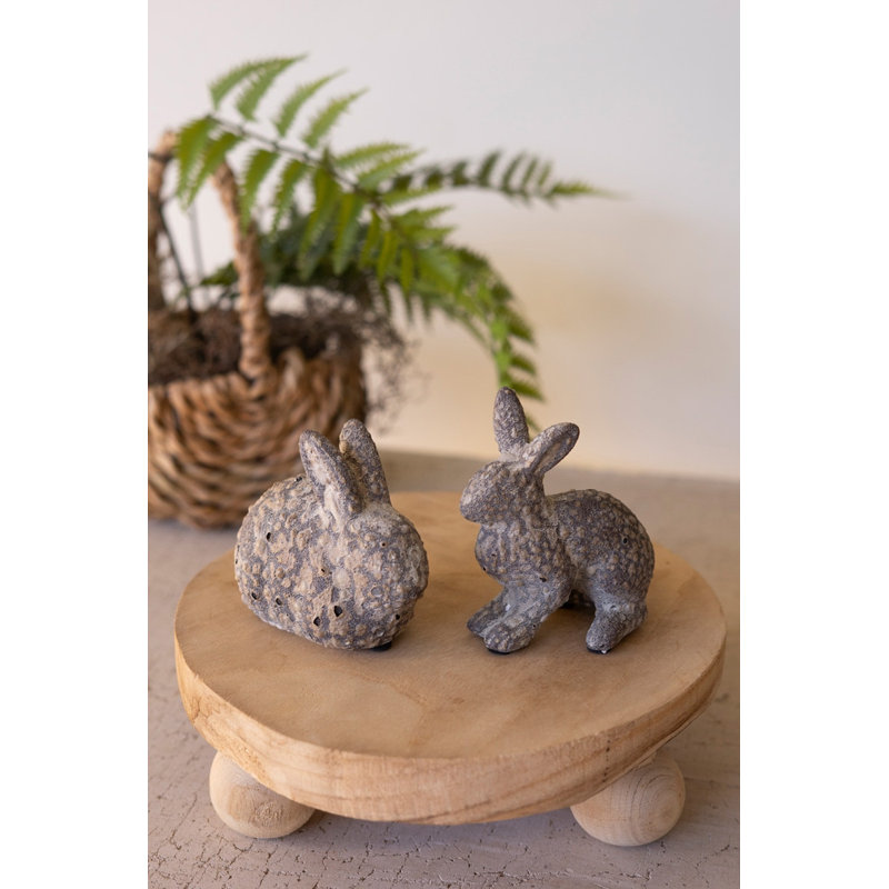 Ensemble de deux décorations de lapin en céramique 5 pouces - Finition patinée