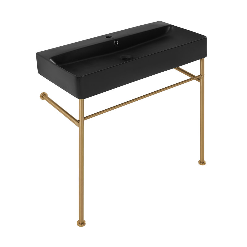 Lavabo console en céramique Claire, Noir/chrome, H 35 po x l 16,31 po x L 35,38 po