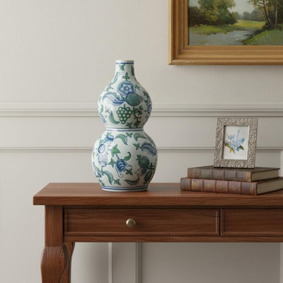 Vase de table 13 "en porcelaine ondulée blanche et bleue 13"
