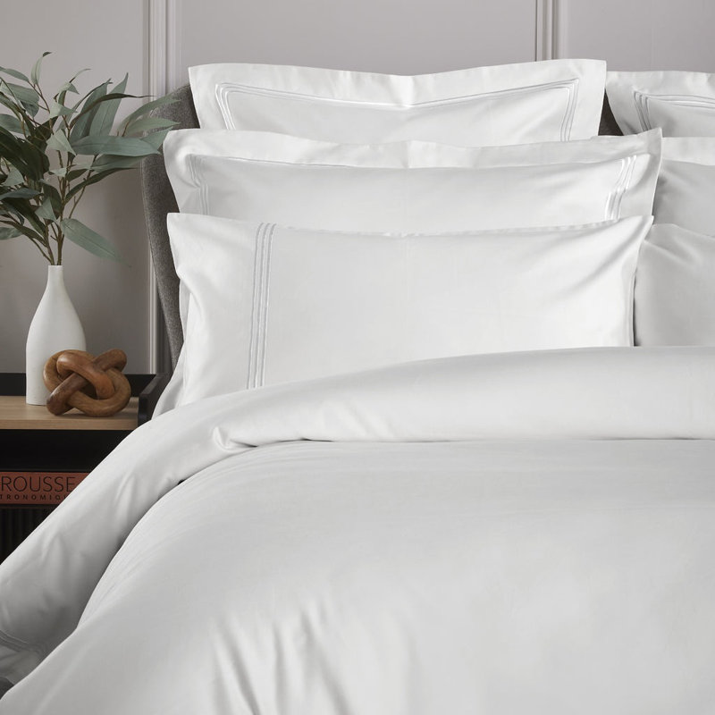 800 Thread Count Triple Row Embroidered Sateen Duvet Cover, White, Super King Duvet Cover