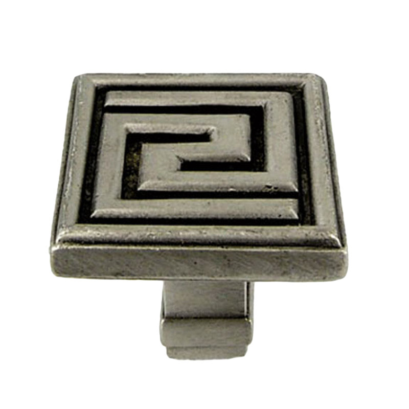 Greek Key Square Knob, Satin Pewter