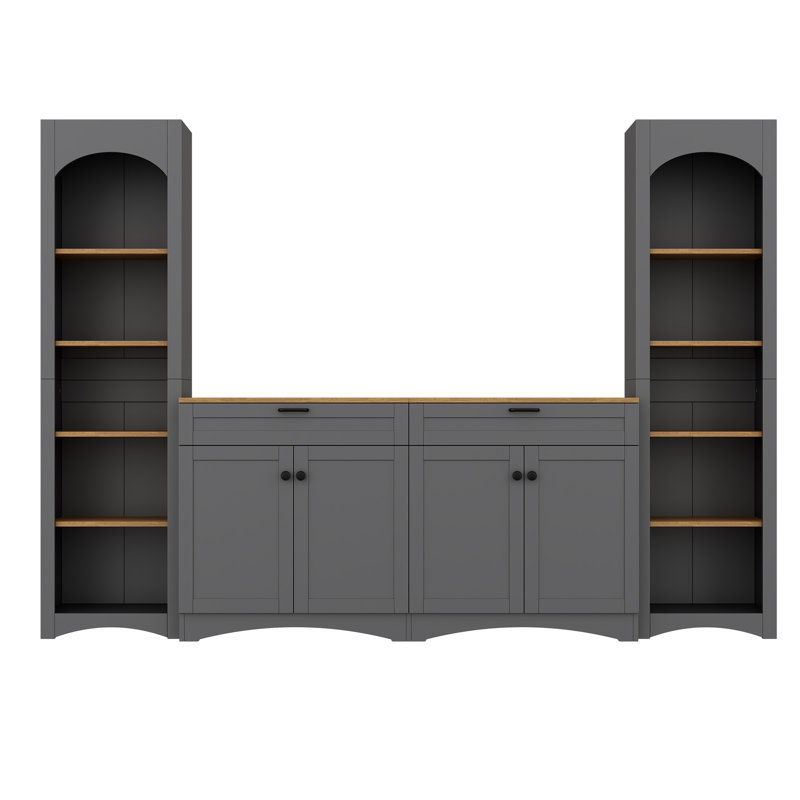 3-Piece Farmhouse Entertainment Center with Storage Cabinet for TVs Up to 70",TV Stand with Bookshelf, Gray