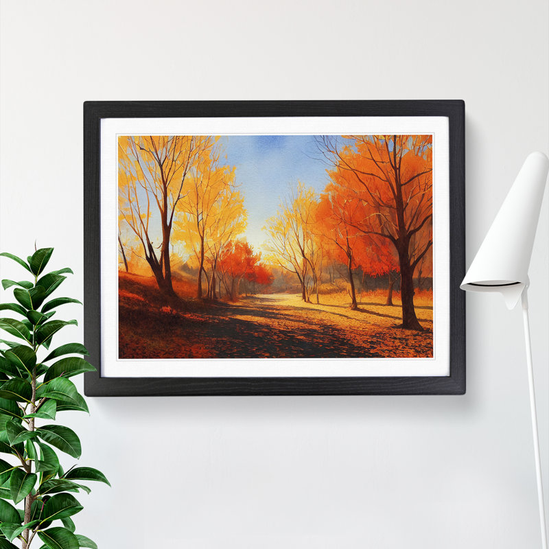 Autumn Forest In Watercolour Vol.5 - Single Picture Frame Print, 46cm H x 64cm W, Black 