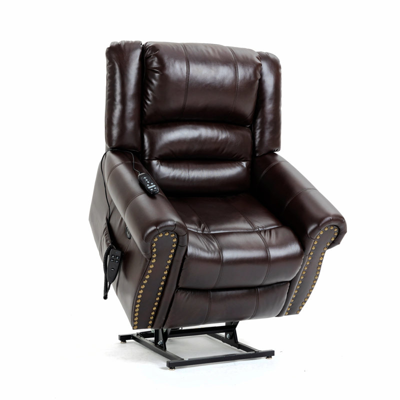 Fauteuil capitonné large de 40,15 po Kapka, Similicuir brun antique