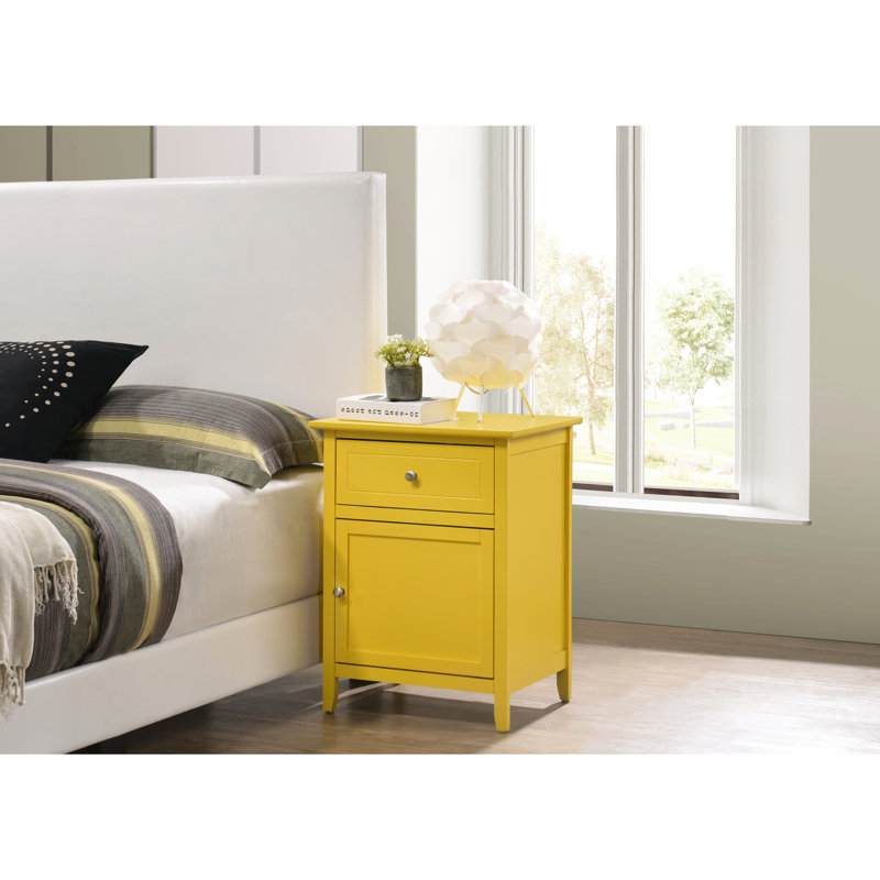 Table de chevet de base jaune vif avec tablette et rangement - H 25 po x l 19 po x P 15 po, tiroir, entièrement assemblé, pour les petits espaces Tiroir de 25 po x l 19 po x P 15 po