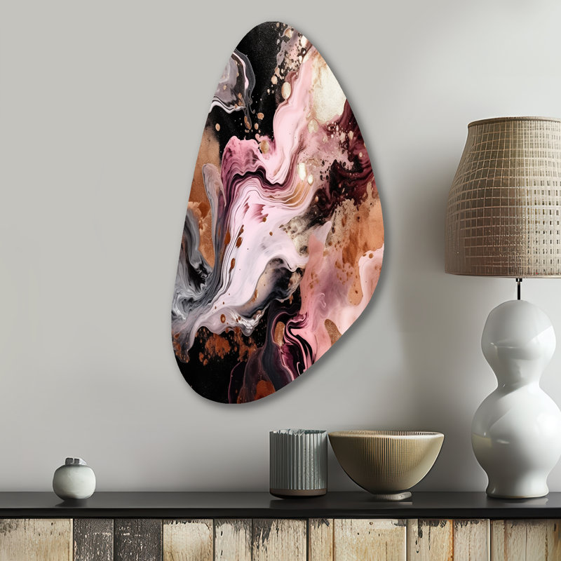 Pink Black Chromatic Agate I - Abstract Fall Shape Metal Wall Sculpture, H 31 po x l 17 po x P 1 po