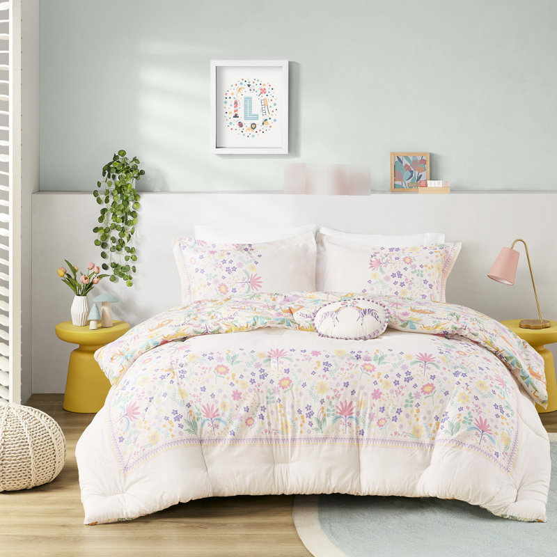 Édredon réversible en coton à motif floral double / grand pour lit double / grand avec coussin rond