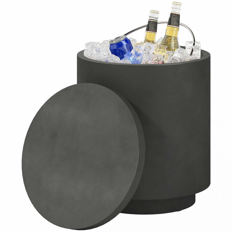 Table d'appoint de 2,6 gallons pour l'extérieur, table basse 3-en-1 avec rangement, seau à glace amovible et couvercle, table de patio en béton