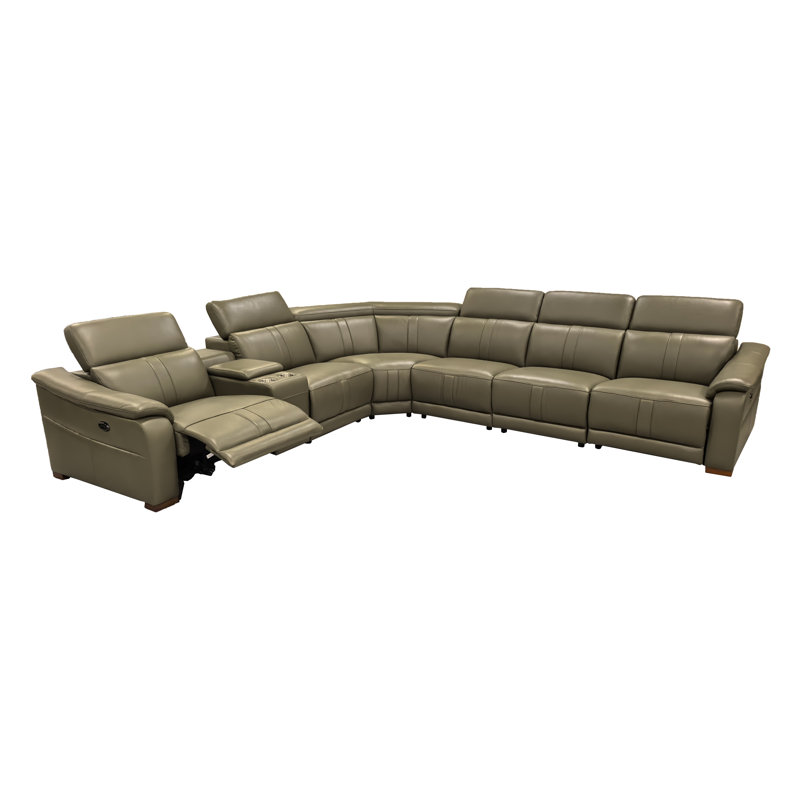 Barnemouth Leather Recliner Theater Set, Olive Leather Match, 31.5'' H X 126.5'' W X 112.5'' D