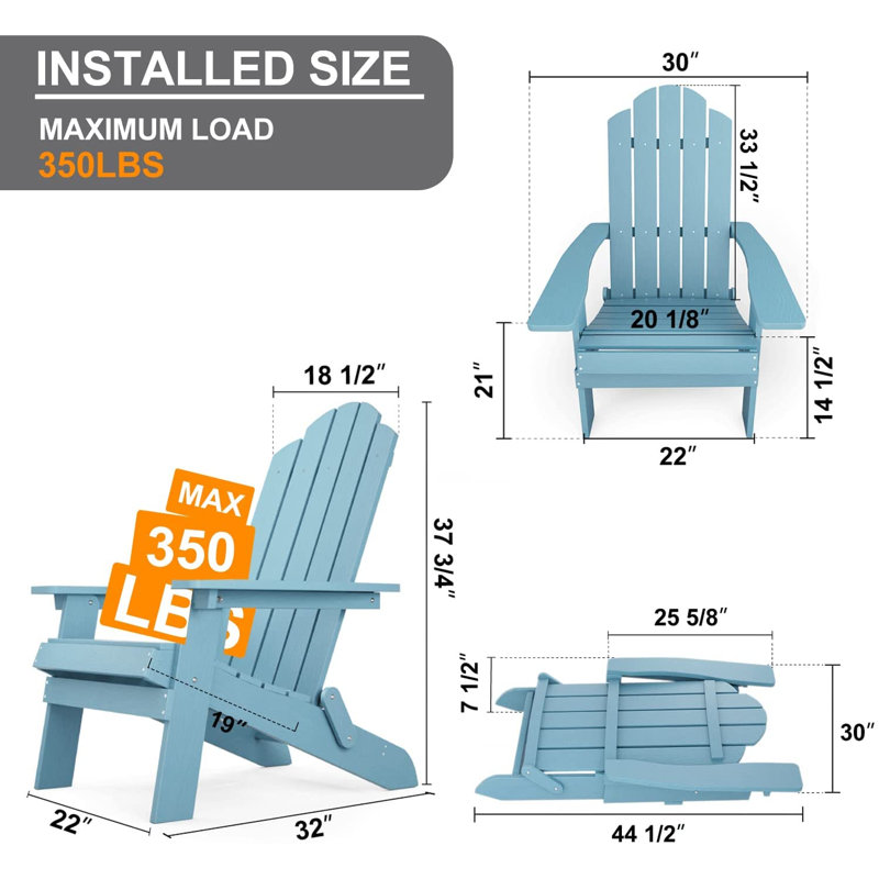 Suzzette Foldable Outdoor Adirondack Set, Blue