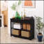 Console de couloir avec tiroir extra large, 2 tablettes ouvertes et structure en lattes de bois, noir-118038554
