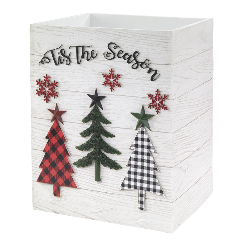 Red and Green Plaid Christmas Resin Wastebasket