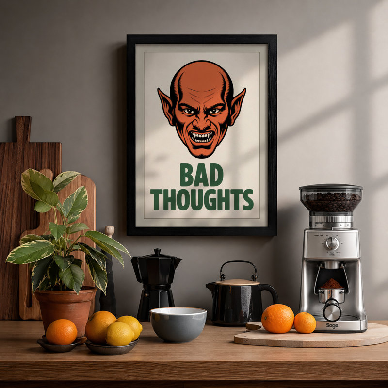 Bad Thoughts Typography - Framed Print, A4 - 29.7 x 21.0 cm, Black