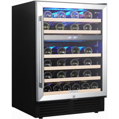 Refroidisseur à vin 46 bouteilles encastré, réfrigérateur à vin 24 pouces à une zone et à deux températures, conception autoportante ou encastrée en métal, commande tactile pour usage domestique et commercial, 110 V / 60 HZ, noir
