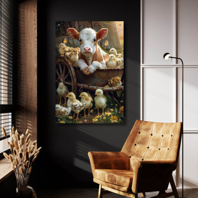 «Veau avec les poussins 1» par Momart, art mural en verre acrylique, 24 po x 36 po